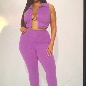Purple Women's Ribbed Pants & Jumpsuit Set